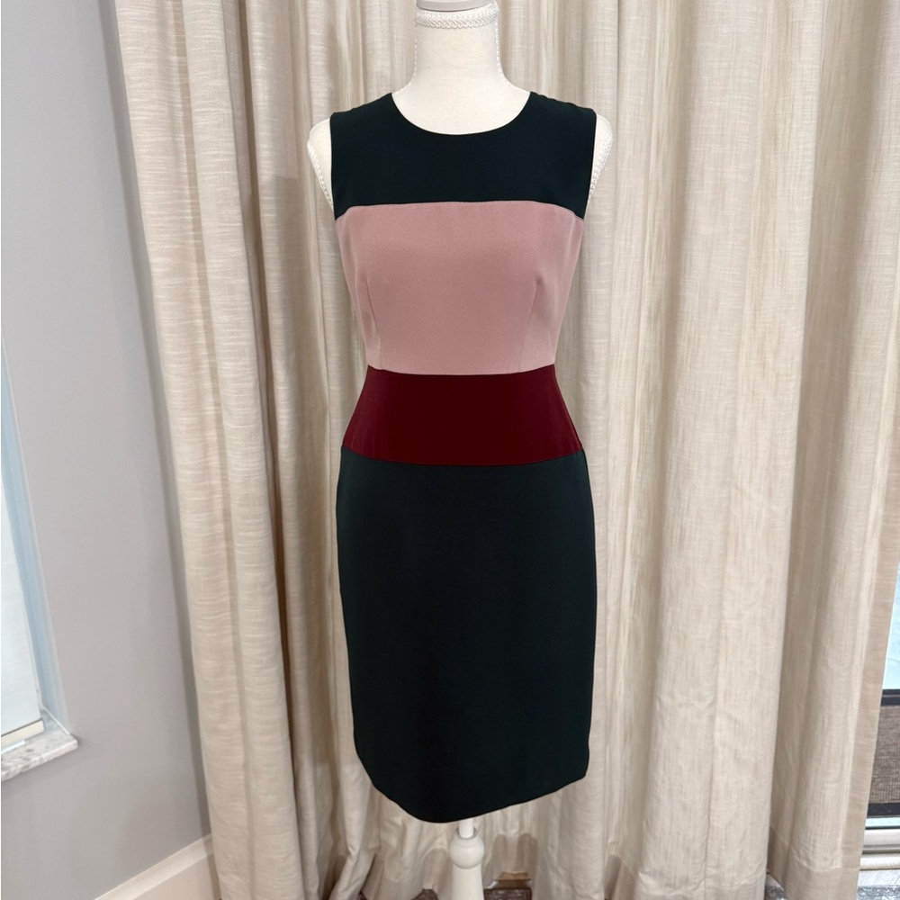 Ann Taylor Colorblock Midi Sheath Dress in Black, Dusty Rose & Burgundy